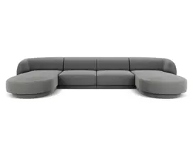 aksomine sofa - Sofa Micadoni Home Miley Velvet Panoramic, šviesiai pilka, 334 x 115 cm x 74 cm - 2 nuotrauka