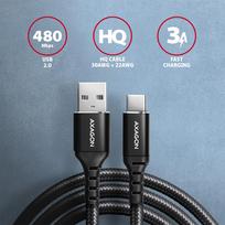 braided usb a to usb c cable - Axagon Data and charging USB 2.0 cable length 1.5 m. 3A. Black braided. - 2 nuotrauka