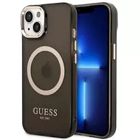 iphone 7 deklas - Guess "Gold Outline Translucent MagSafe Case for iPhone 14 Plus" Juodas (Black) - 2 nuotrauka