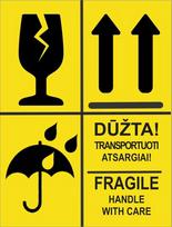 Informacinis lipdukas DŪŽTA/FRAGILE, 75x100 mm, geltonas (Yellow), 50 vnt.