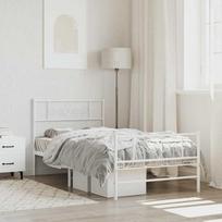 miegamojo lovos rem - vidaXL Lovos rėmas su galvūgaliu, baltas (White), 90x190 cm, metalas - 1 nuotrauka