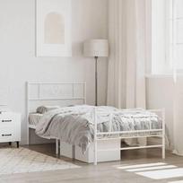 miegamojo lovos rem - vidaXL Lovos rėmas su galvūgaliu, baltas (White), 90x190 cm, metalas - 2 nuotrauka