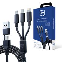 3MK Hyper Cable 3in1 USB-A/USB-C - USB-C/Micro/Lightning 1.5m Juodas (Black)