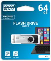 usb 64 gb flash - GOODRAM 64GB UTS2 BLACK USB 2.0 | UTS2-0640K0R11 - 1 nuotrauka