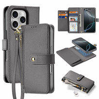 telefono pinigine iphone - Dux Ducis Lawa odinis dėklas skirtas Apple iPhone 16 Pro Max su nuimama magnetine pinigine - Pilkas (Gray) - 1 nuotrauka