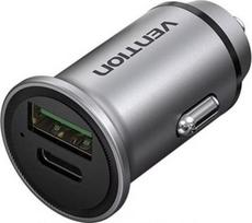 usb c pakrovejas - MOBILE CHARGER CAR USB/2P GRAY FFBH0 VENTION - 1 nuotrauka