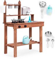 lauko virtuvele - ECOTOYS Vaikų lauko virtuvėlė iš eglės medienos 59.5cm x 29.5cm x 84.5cm - 1 nuotrauka
