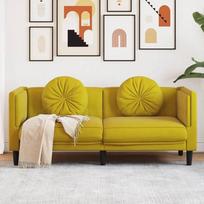 vidaXL Dvivietė sofa-lova su pagalvėlėmis, geltona (Yellow)