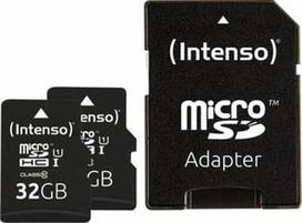sd kortele 256gb - Intenso Premium 32GB microSDHC UHS-I 2-Pack + SD Adapter - 1 nuotrauka
