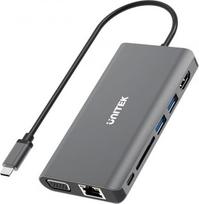 usb c 100w laidas - Unitek D1019B USB-C Hub 8W1 USB-C 3.1, PD 100W, D1019B - 1 nuotrauka