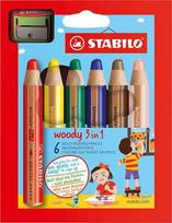 Stabilo Woody 3in1 Pencils 6pcs & Sharpener