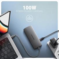 hdmi 2.1 kabelis - AXAGON HMC-8HLSA USB-C 3.2 Gen 1 šakotuvas, 3x USB-A + 4K/30Hz HDMI + SD/microSD, GLAN, garsas, PD 100W, 20 cm USB-C laidas (Pilka) - 3 nuotrauka