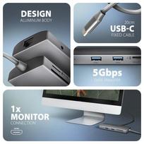 hdmi 2.1 kabelis - AXAGON HMC-8HLSA USB-C 3.2 Gen 1 šakotuvas, 3x USB-A + 4K/30Hz HDMI + SD/microSD, GLAN, garsas, PD 100W, 20 cm USB-C laidas (Pilka) - 4 nuotrauka
