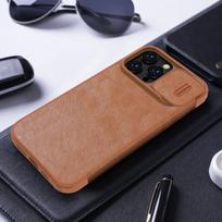 iphone 14 pro deklas odinis - Nillkin Qin Pro Leather Apple iPhone 14 Pro Max rudas - 1 nuotrauka