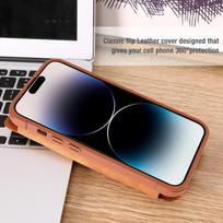 iphone 14 pro deklas odinis - Nillkin Qin Pro Leather Apple iPhone 14 Pro Max rudas - 4 nuotrauka