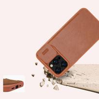 iphone 14 pro deklas odinis - Nillkin Qin Pro Leather Apple iPhone 14 Pro Max rudas - 6 nuotrauka