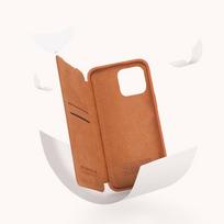 iphone 14 pro deklas odinis - Nillkin Qin Pro Leather Apple iPhone 14 Pro Max rudas - 10 nuotrauka