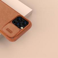 iphone 14 pro deklas odinis - Nillkin Qin Pro Leather Apple iPhone 14 Pro Max rudas - 11 nuotrauka