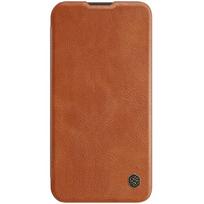 iphone 14 pro deklas odinis - Nillkin Qin Pro Leather Apple iPhone 14 Pro Max rudas - 14 nuotrauka