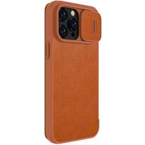 iphone 14 pro deklas odinis - Nillkin Qin Pro Leather Apple iPhone 14 Pro Max rudas - 15 nuotrauka