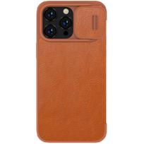 iphone 14 pro deklas odinis - Nillkin Qin Pro Leather Apple iPhone 14 Pro Max rudas - 18 nuotrauka