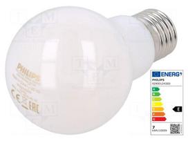 Lemputė LED E27 230V 7W A60 806lm šiltai balta, stiklinė, PHILIPS