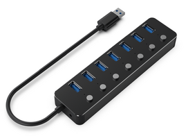gembird sakotuvas - Gembird UHB-U3P7P-01 7 prievadų USB 3.1 (Gen 1) šakotuvas su jungikliais, juodas - 1 nuotrauka