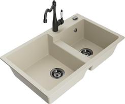 Plautuvė su virtuviniu maišytuvu Mexen Tomas Beige Black, granitas, 80 cm x 50 cm x 19 cm