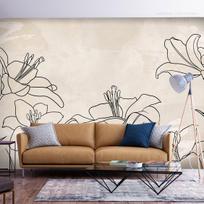Fototapetas Artgeist Sketch Of Nature - Minimalist Lineart With Lily Flowers On A Beige Background, 105 cm x 150 cm
