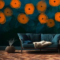 Fototapetas Artgeist Watercolour Composition - Orange Patterns On A Delicate Leaf Background, 105 cm x 150 cm