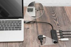 usb 2.4 a - Digitus Hub usb 3.0/koncentrator 4-portowy slimline usb a + adapter usb-c 5gbps, złącze zasilania usb-c - 1 nuotrauka
