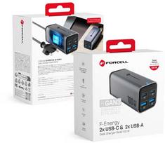 FORCELL F-ENERGY GaN III VT-49 stalinis įkroviklis 2 x Type C + 2 x USB A PD QC4.0 SFC2.0 5A 100W pilka (Gray)