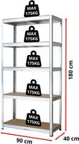 lentynos stelaz - 4IQ Sandėliavimo lentyna, 180 x 90 x 40 cm, 175 kg - 4 nuotrauka