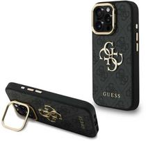 Guess PU 4G Metal Logo Stand Camera Frame dėklas Apple iPhone 15 Pro Max Juodas (Black)
