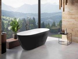 Vonia, laisvai pastatoma Besco Moya Black&White, 160 cm x 70 cm x 57 cm, ovalas