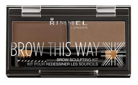 Rimmel Brow This Way rinkinys antakiams 2,4 g. Spalva Medium Brown (antakių vaškas + šešėliai + šepetėliai)