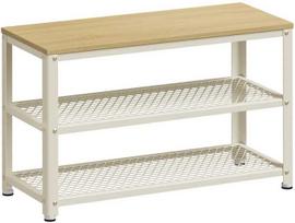 prieskambario baldai - Vasagle Batų suoliukas su 2 metalinėmis lentynomis, ąžuolo smėlio spalvos - klasikinė balta (Oak Sand - Classic White) - 1 nuotrauka