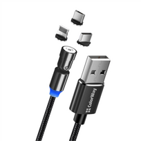 3in1 laidas - ColorWay Cable 3in1 (Lightning MicroUSB Type-C) Magnetic Rotation 540° 2.4А, 1m | CW-CBUU037-BK - 1 nuotrauka