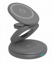 Raidsonic 3 in 1 foldable magnetic charging stand for mobile phone, earpods and smartwatch, Aluminium | Icy Box IB-SH101-CH