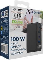 100w charger - CHARGER USB 100W 4PORT GAN/TA-UC-PDQC100LCD-01-BK GEMBIRD - 4 nuotrauka