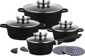 Klausberg KB-7360 12 dalių juodų (Black) puodų rinkinys su marmuro danga