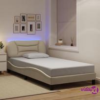 vidaXL Lovos rėmas su LED, kreminė (Cream), 100x200 cm, audinys
