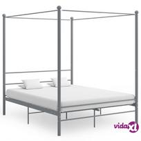 vidaXL Lovos rėmas su baldakimu, pilkas (Grey), 160x200 cm, metalas