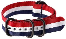 Pacific Dirželis N01 NATO, raudonas/baltas/mėlynas (Red/White/Blue), 22mm