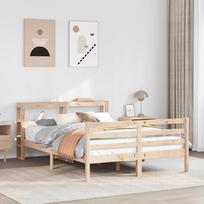 lova su galvugaliu 140x200 - Lova VLX Solid Pine Wood, ruda, 213x145 cm, su grotelėmis - 1 nuotrauka