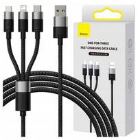 usb c lightning baseus - Baseus StarSpeed Series 3in1 USB kabelis, USB-C + Micro USB + Lightning 3.5A, 1.2m Juodas (Black) - 1 nuotrauka