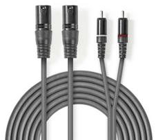 Nedis COTH15210 garso kabelis 2x XLR M - 2x RCA M 3m Pilkas (Gray)