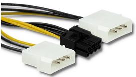 Qoltec 50433 Adapteris 2x MOLEX female PCI-E 8 pin 0.15m Juodas/Geltonas (Black/Yellow)