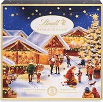 "Lindt" šokolado "Christmas Market" mini stalo advento kalendorius 2024, 115 g, 24 įvairių rūšių mini saldainiai, šokoladas Kalėdų sezonui, šokoladinė dovana