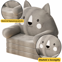 vaikiska kede - Lean Toys Vaikiškas sulankstomas fotelis katė, pilkas (Grey), 3 lygiai, 56x50 cm - 1 nuotrauka